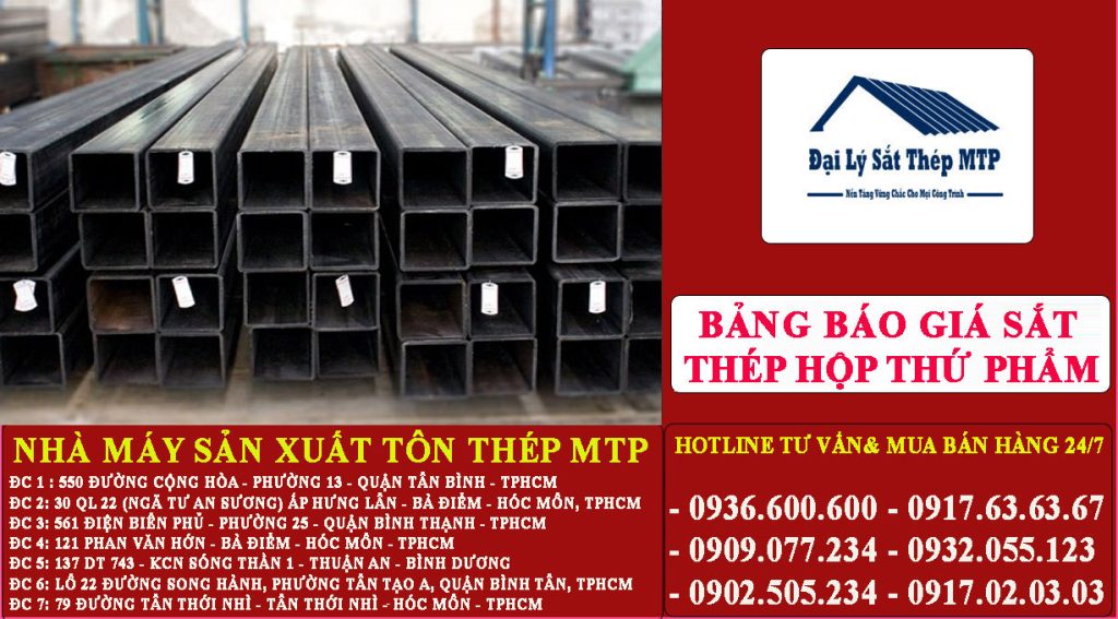 Bảng báo giá sắt thép hộp thứ phẩm