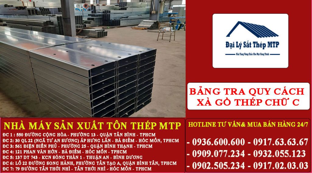Bảng tra xà gồ thép chữ C