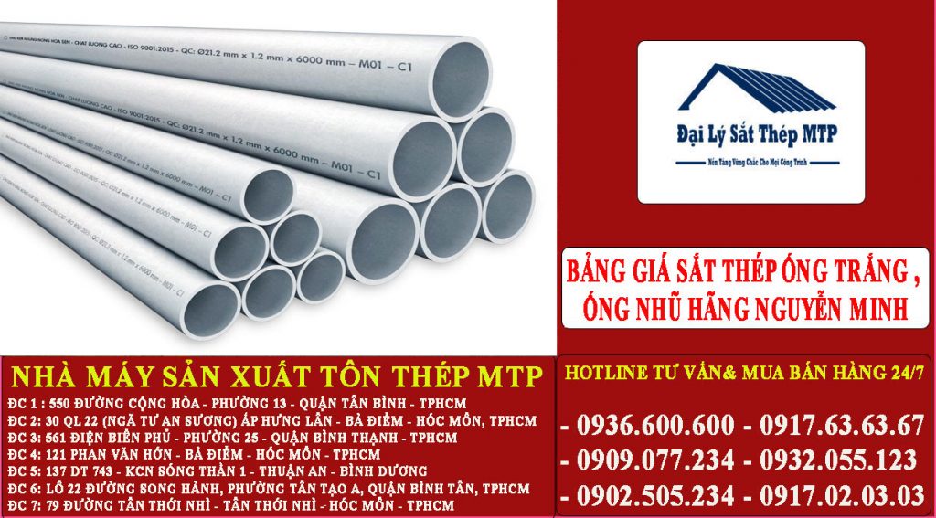 Bảng báo giá sắt thép ống trắng , ống nhũ hãng Nguyễn Minh