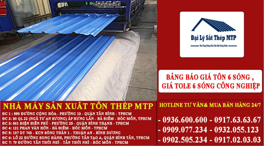 Bảng báo giá tôn 6 sóng , giá tole 6 sóng công nghiệp