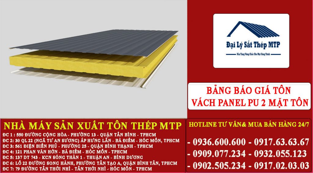 Bảng báo giá tôn vách panel pu 2 mặt tôn