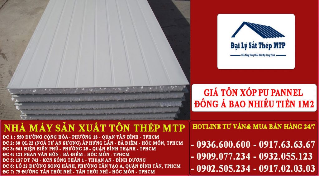 Giá Tôn Xốp Pu Pannel Đông Á bao nhiêu tiền 1m2