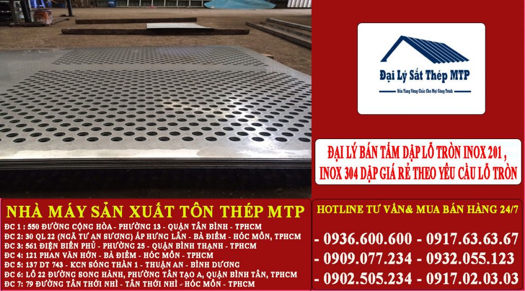 đại lý bán tấm dập lỗ tròn inox 201 , inox 304 dập giá rẻ theo yêu cầu lỗ tròn
