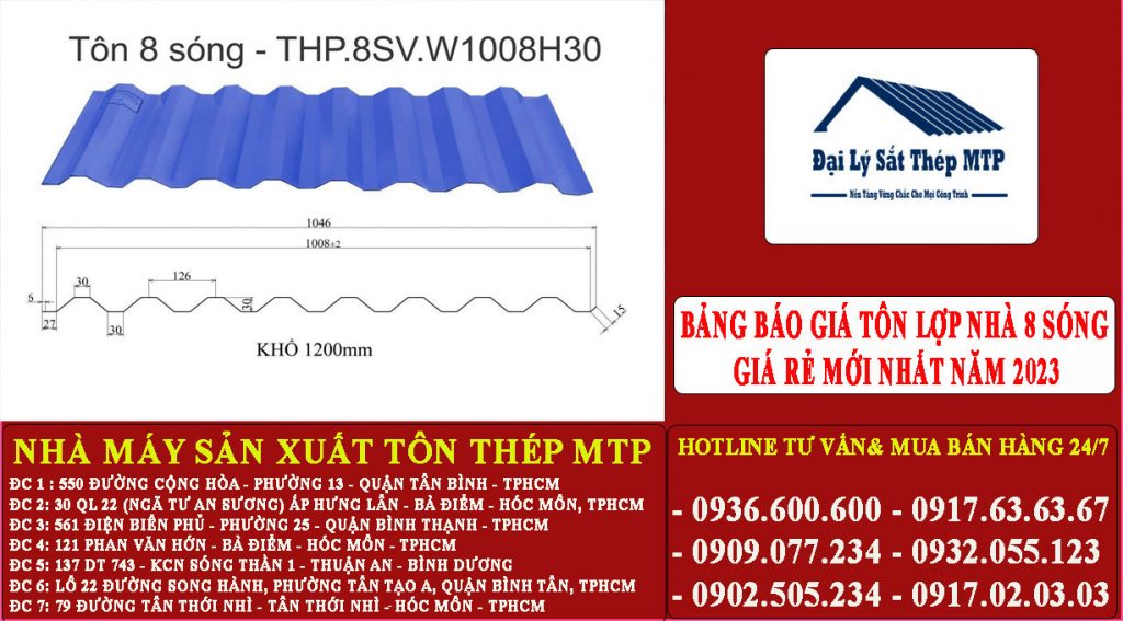 Bảng báo giá tôn lợp nhà 8 sóng