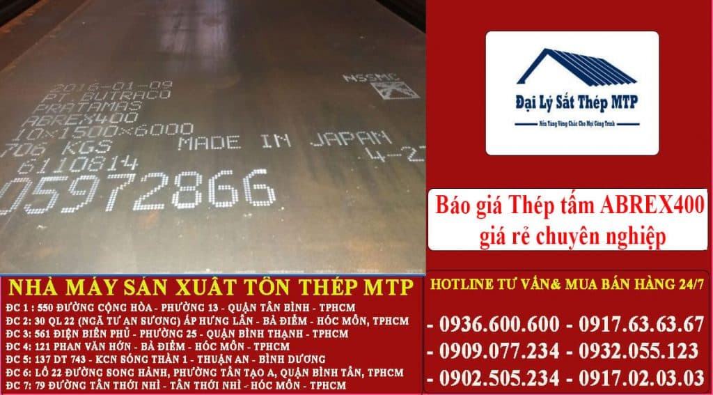 Nhập khẩu và phân phối sắt tấm ABREX400 , bảng báo giá thép tấm ABREX400 hôm nay