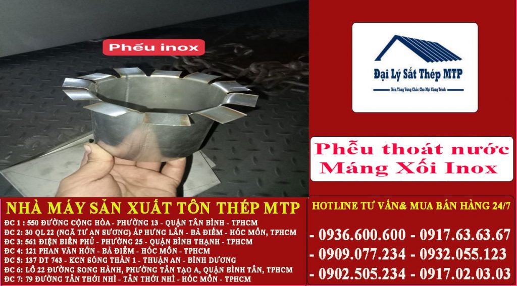 Phễu thoát nước Máng Xối Inox